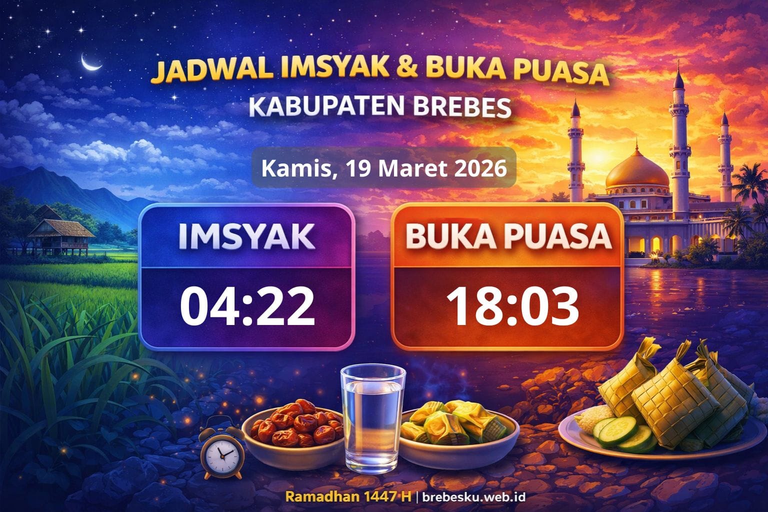 Ilustrasi jadwal imsak dan buka puasa Brebes Ramadan 1447 Hijriah