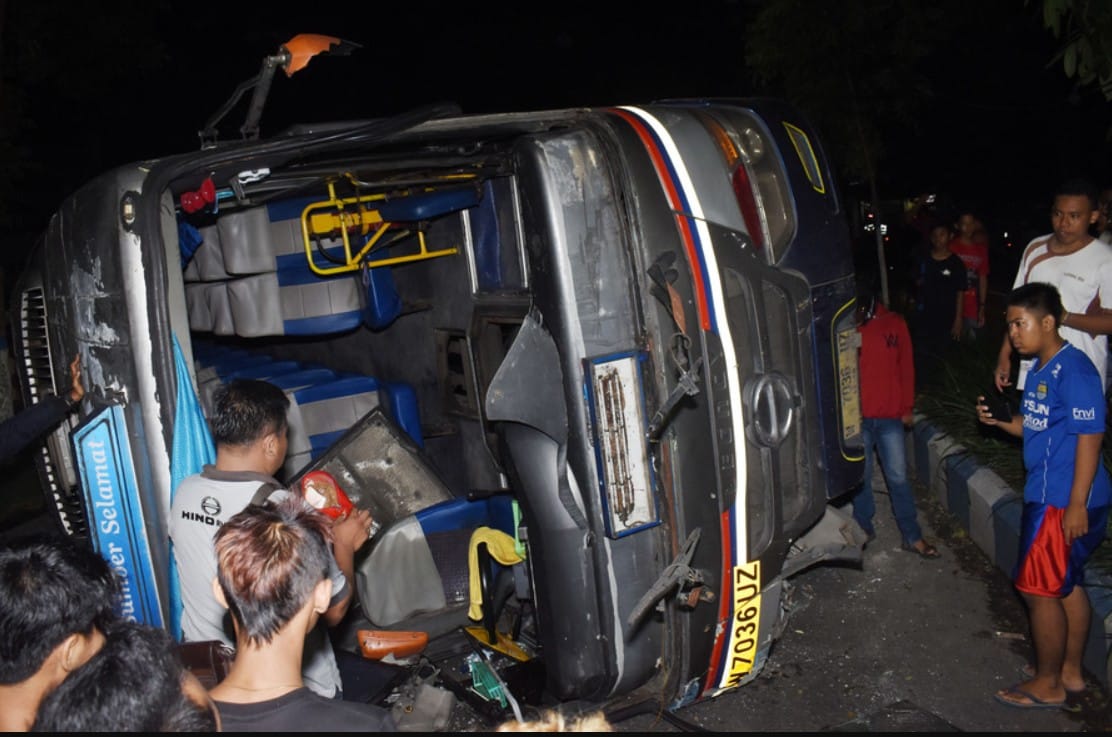 Lokasi kecelakaan bus Brebes di KM 259 dekat pintu keluar tol Brebes arah Madura