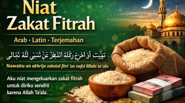 Ilustrasi umat Muslim menunaikan zakat fitrah dengan beras menjelang Idulfitri