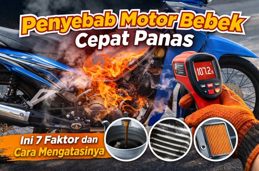 Penyebab Motor Bebek Cepat Panas dan Solusinya Ilustrasi mesin motor bebek yang mengalami overheat karena kurang perawatan