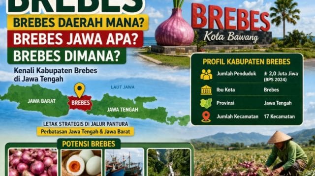 Peta wilayah Kabupaten Brebes di ujung barat Provinsi Jawa Tengah berbatasan dengan Jawa Barat