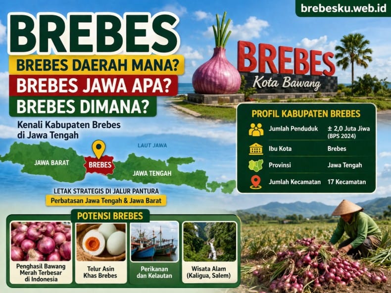 Peta wilayah Kabupaten Brebes di ujung barat Provinsi Jawa Tengah berbatasan dengan Jawa Barat