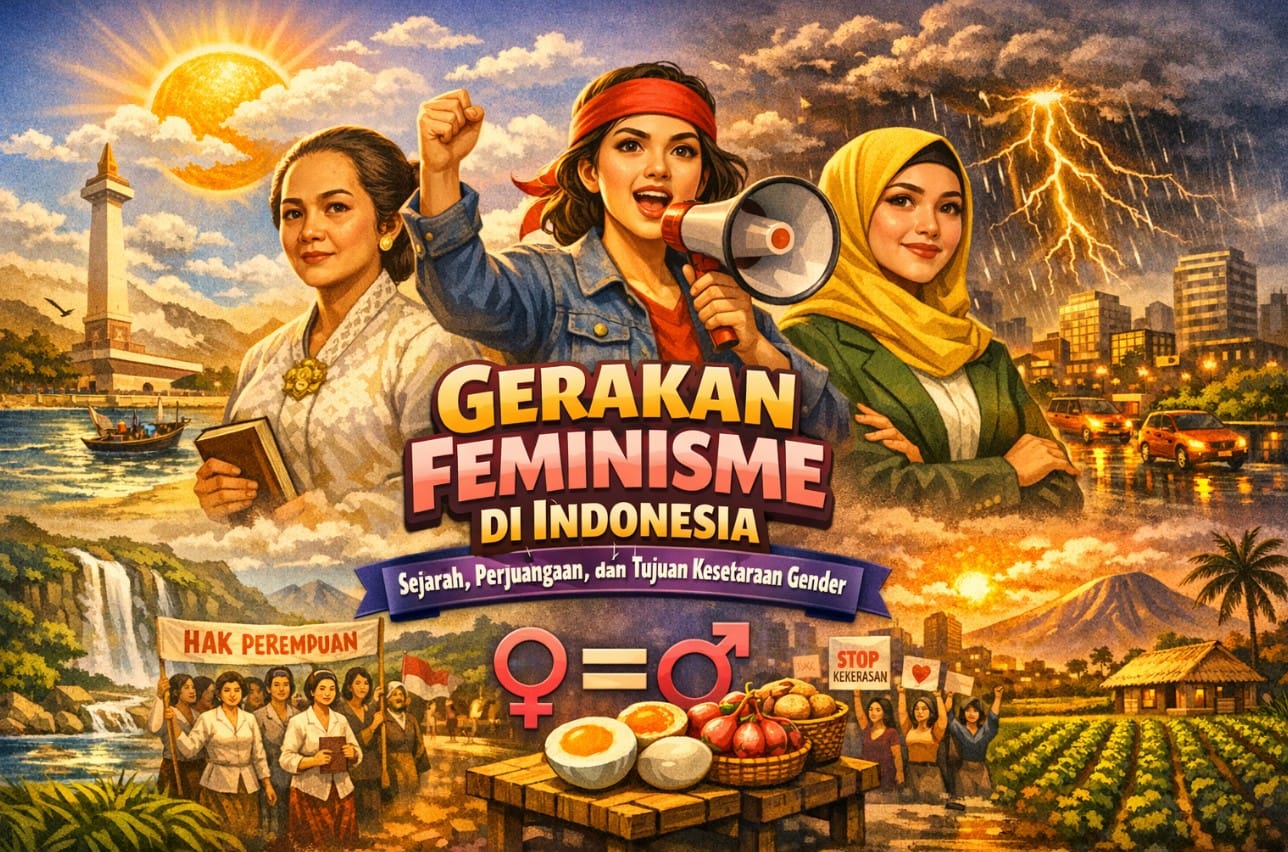 Ilustrasi gerakan feminisme di Indonesia yang memperjuangkan kesetaraan gender dan hak-hak perempuan sejak era RA Kartini