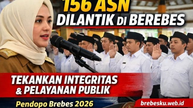 Bupati Brebes Paramitha Widya Kusuma memimpin pelantikan ASN Brebes terhadap 156 pegawai di Pendopo Kabupaten Brebes