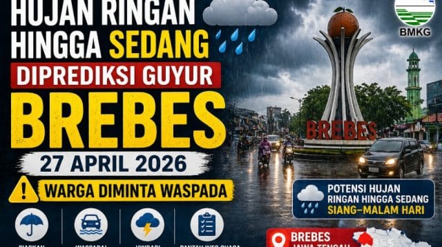 prakiraan cuaca Brebes 27 April 2026 hujan ringan sedang BMKG