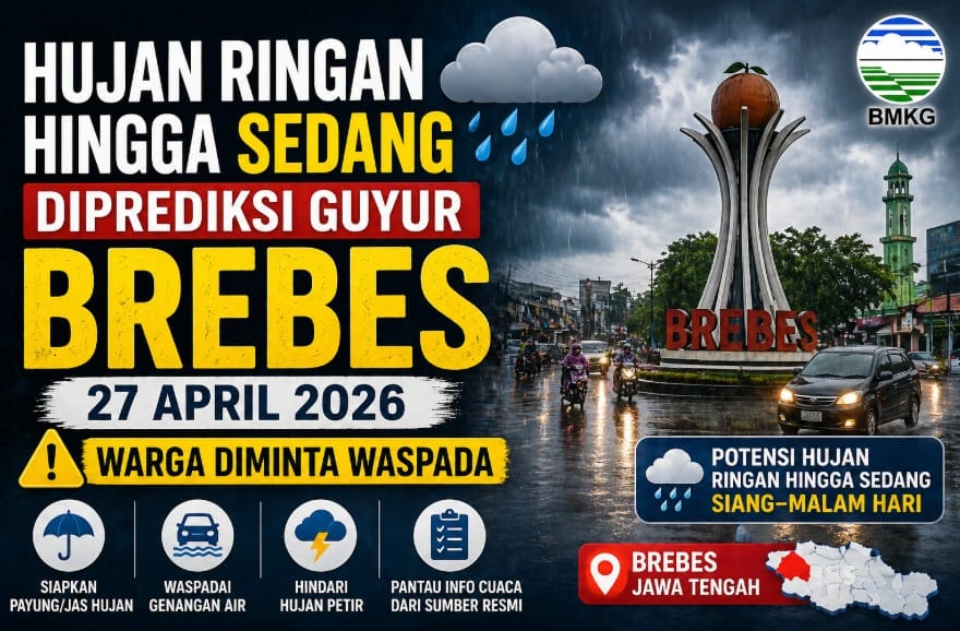 prakiraan cuaca Brebes 27 April 2026 hujan ringan sedang BMKG